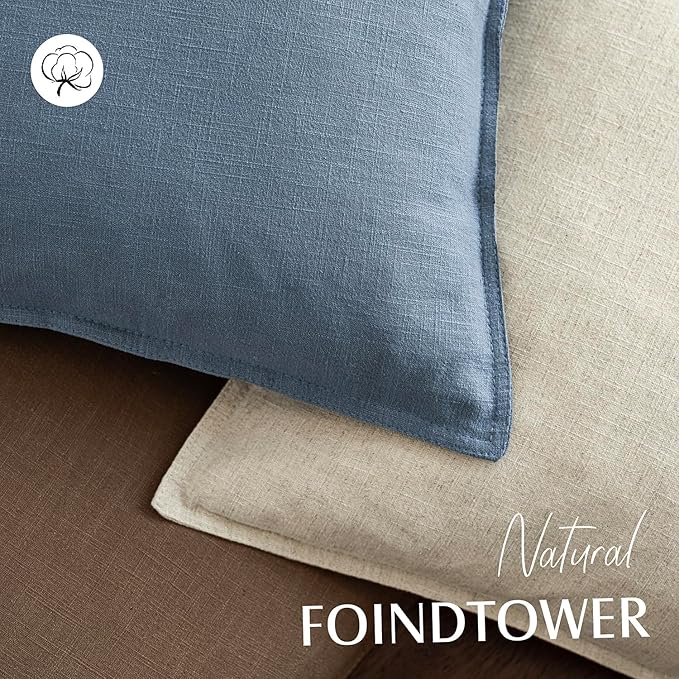 Foindtower Set of 2, Decorative Linen Soild Throw Pillow Covers Soft Accent Cushion Euro Case Boho Farmhouse Pillowcase for Chair Couch Sofa Bedroom Living Room Home Decor 20 x 20 Inch Misty Blue