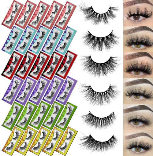 Mink Lashes Bulk Ninglash 30 Pack 6 Styles Eyelashes, 15-22mm Real Mink EyeLashes, Thick HandMade Full Strip Lashes, Crueltyl Free Fluffy Lash, 30 Pairs 5D Mink Lashes wholesale