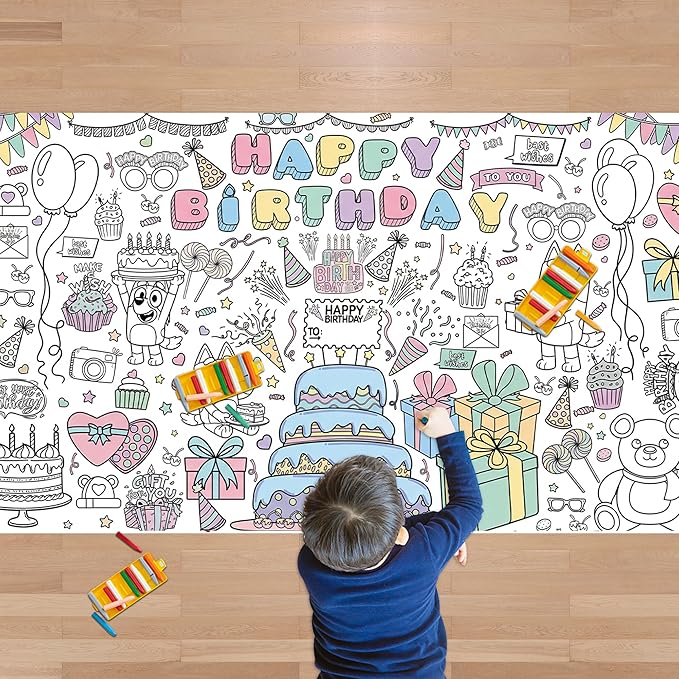 Birthday Giant Coloring Tablecloth,Birthday Crafts for Kids - 72x30 Inches, Paper Coloring Banner Games Activities Gifts Party Decorations