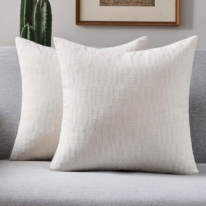 FUTEI Light Natural Decorative Throw Pillow Covers 26x26 Inch Set of 2,Soft Linen Slub Texture Euro Pillow Sham,Farmhouse Home Decor for Couch Bed Living Room
