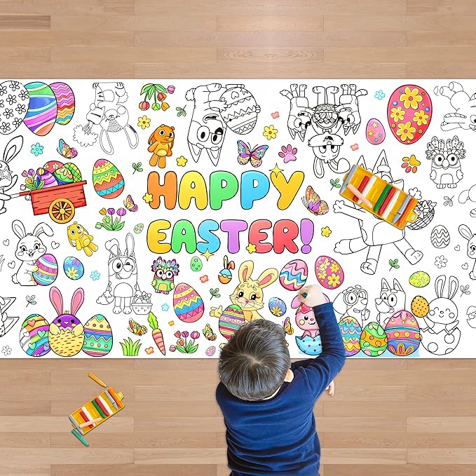 Easter Giant Coloring Tablecloth,Easter Crafts for Kids - 72x30 Inches, Paper Coloring Banner Games Activities Gifts Party Decorations
