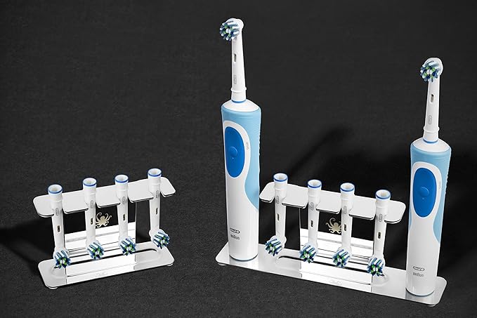 Stainless Steel Electric Toothbrush Head Holder, Compatible with Oralb Braun, Sonicare, Waterpik, Adhesive or Free-Standing Installation
