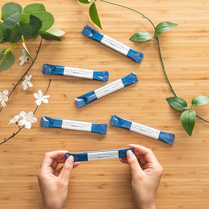 Bold Mint GO Travel Size Mouthwash Packets – Individual Mini Mouthwash for Fresh Breath - Smart Single Packet Design to Reduce Travel Bottle Waste.