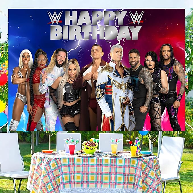 Wrestling Birthday Party Decorations, 5x3ft Happy Birthday Back Drop Banner Theme Backdrop Banner for Wrestling Party Decorations Indoor Outdoor.