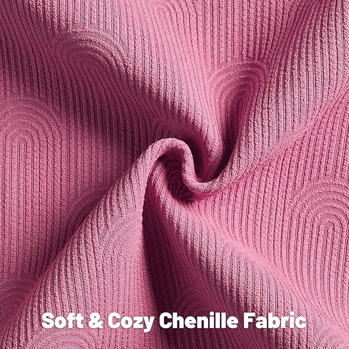 FUTEI Hot Pink Chenille Decorative Throw Pillow Covers 16x16 Inch Set of 2,Soft Cozy Striped Geometric Patterns Cushion Cases,Modern Home Decor for Couch Bed Living Room