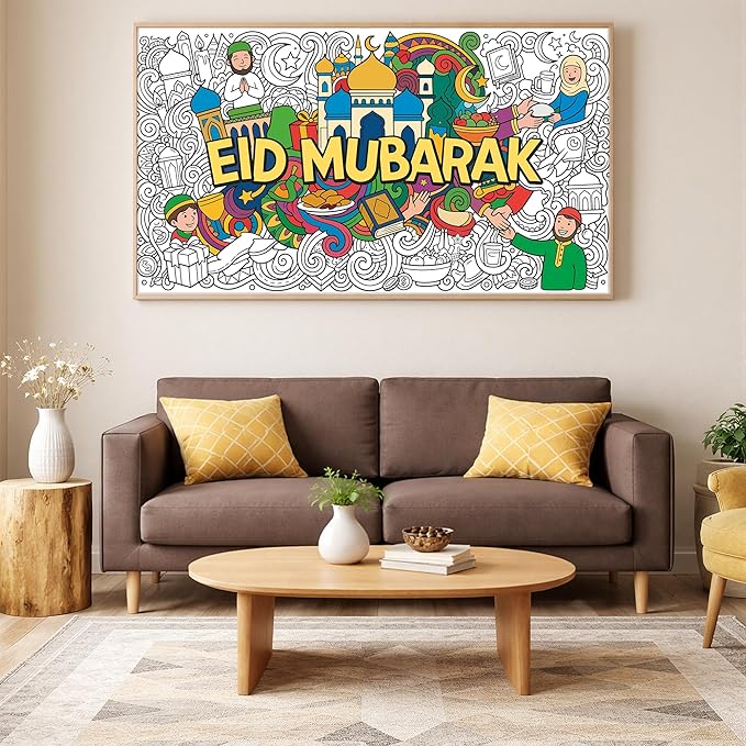 OHOME Eid Mubarak Giant Coloring Poster/Tablecloth - Eid Decorations for Home,Kids Gifts Crafts Games Activities Toys Decor Party Decor for Classroom School