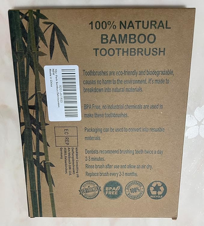 10 Color Soft Bristles Natural Bamboo Toothbrushes Set, Premium BPA Free for Best Clean, Eco-Friendly, Plastic-Free, Vegan, Biodegradable & Compostable Charcoal Wooden