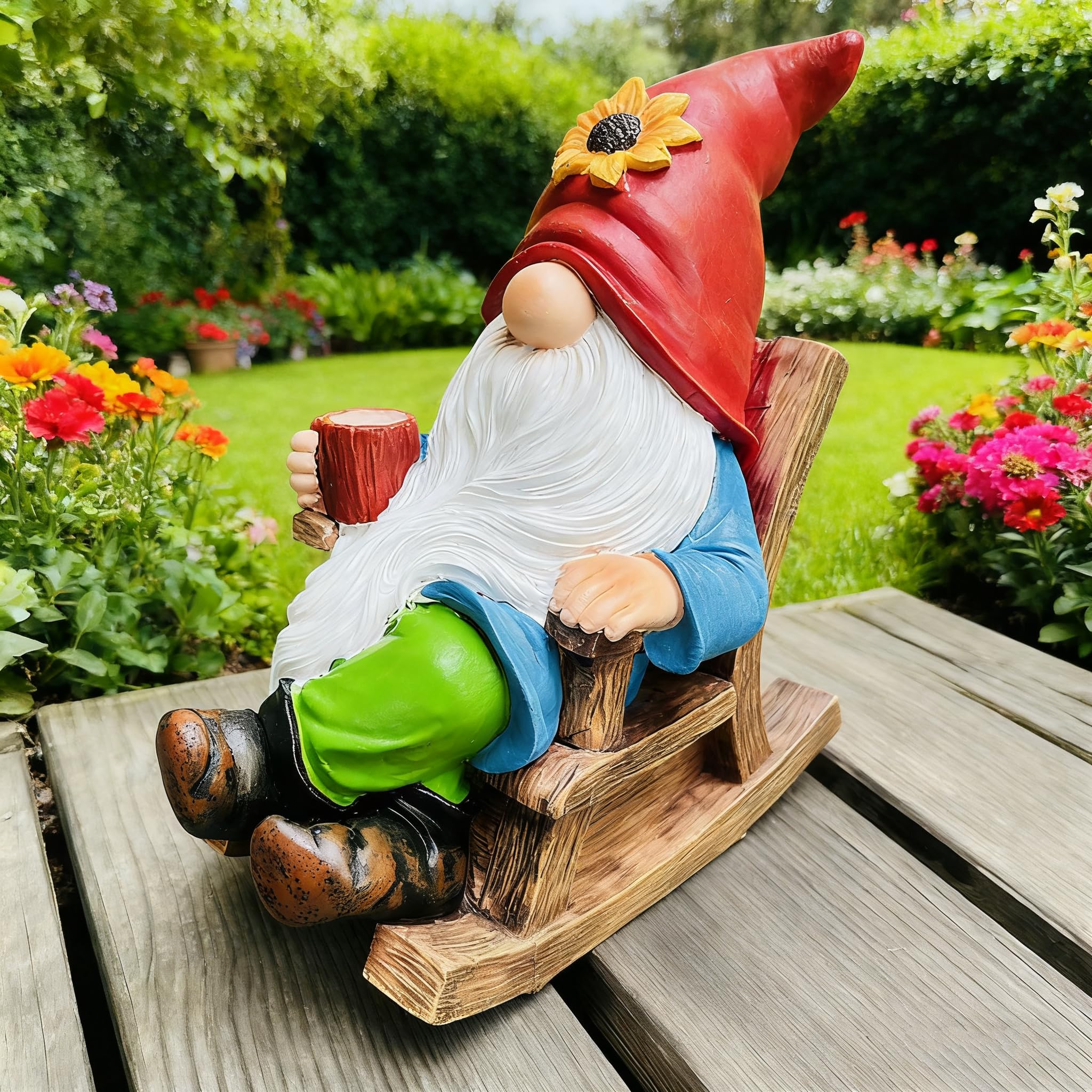 Somdzono Garden Gnomes Outdoor, Funny Coffee-Drinking Gnome Statue for Yard Lawn Decor, Gifts for Mom Grandma Women