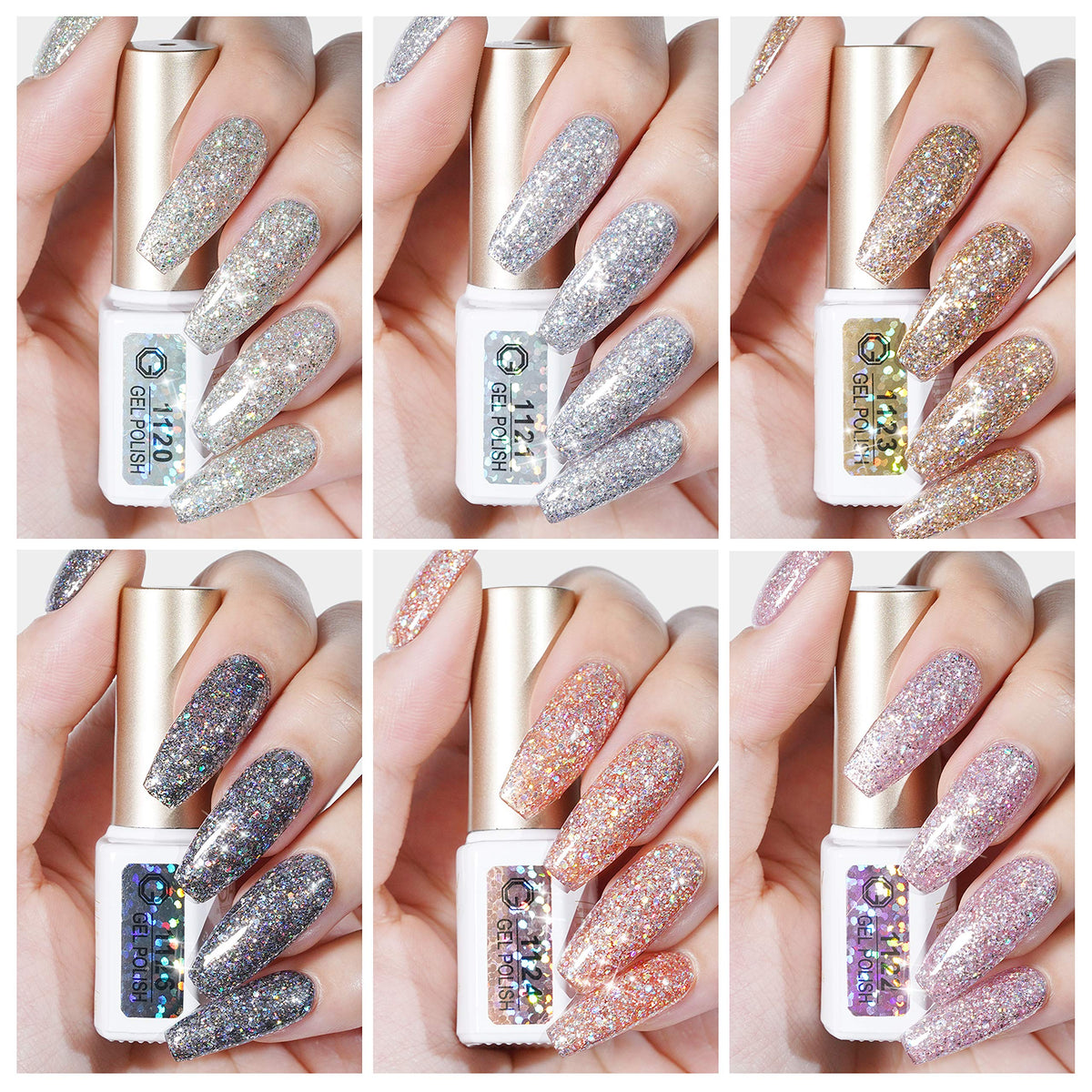 GAOY Chrome Platinum Glitter Nail Polish Set, 6 Colors Including Sparkly Shiny UV LED Soak Off Black Silver Pink Gel Polish Kit Home DIY Manicure Nail Salon Varnish
