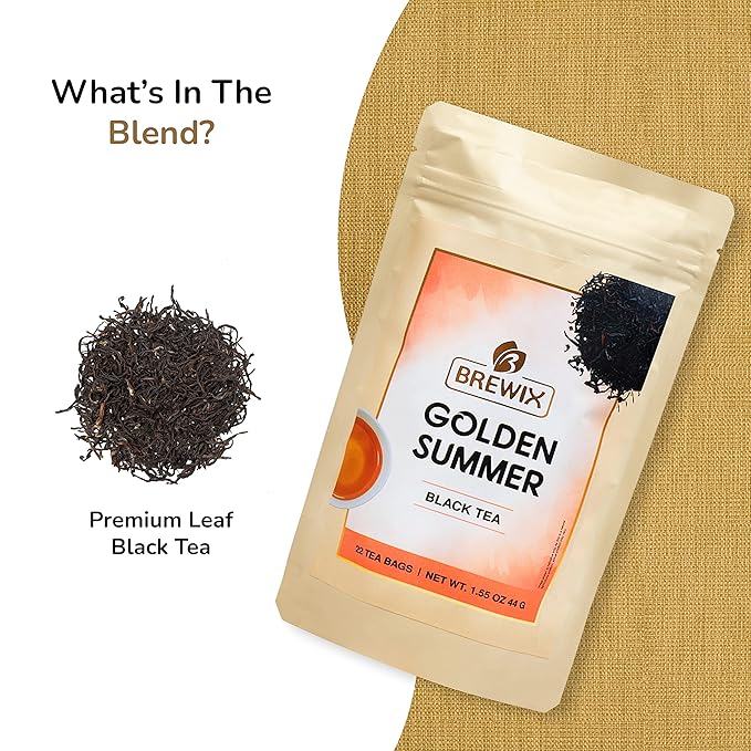 BREWIX, Darjeeling Golden Summer Tea From Himalayas (22 Pyramid Tea Bags) | High Grown in the Himalayas | Long Leaf Tea, Packed in Resealable Ziplock Pouch