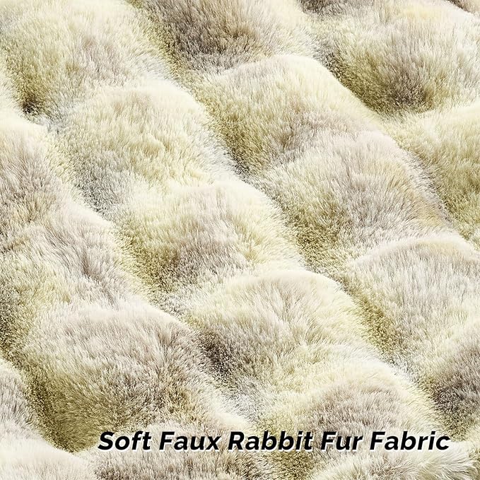FUTEI Green White Decorative Throw Pillow Covers 20x20 Inch Set of 2,Soft Fuzzy Faux Rabbit Fur Cushion Covers with Raised Texture,Neutral Boho Home Decor for Couch Bed Living Room