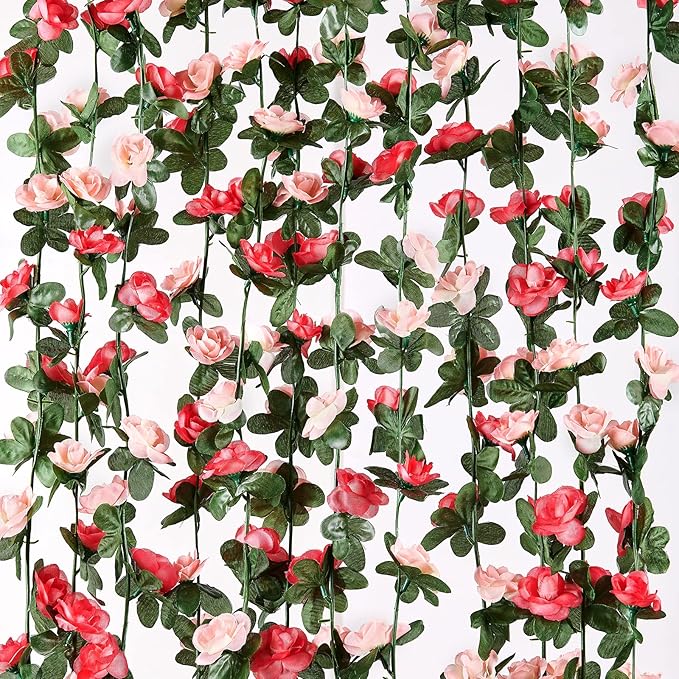 MARTINE MALL Flower Garland Rose Vines, 8 Strands 66Ft Flowers Vines for Bedroom, Rose Flower Garland Decoration, Rose Floral Garland for Room Table Birthday Wedding Party Garden Wall Decor