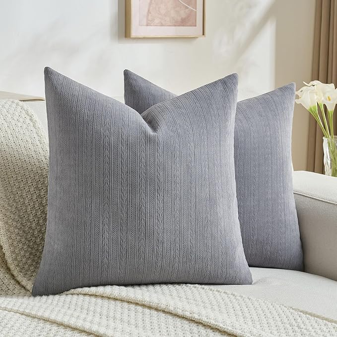 FUTEI Dark Grey Decorative Throw Pillow Covers 22x22 Inch Set of 2,Soft Cozy Wheat Ear Striped Patterns Cushion Cases,Modern Home Decor for Couch Bed Living Room