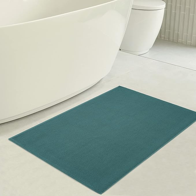 American Soft Linen Bath Rug, 20 in 34 in 100% Cotton Bath Mats Rugs for Bathroom, Slip Reducer Washable Shaggy Form Area Rugs, Colonial Blue Bath Rug