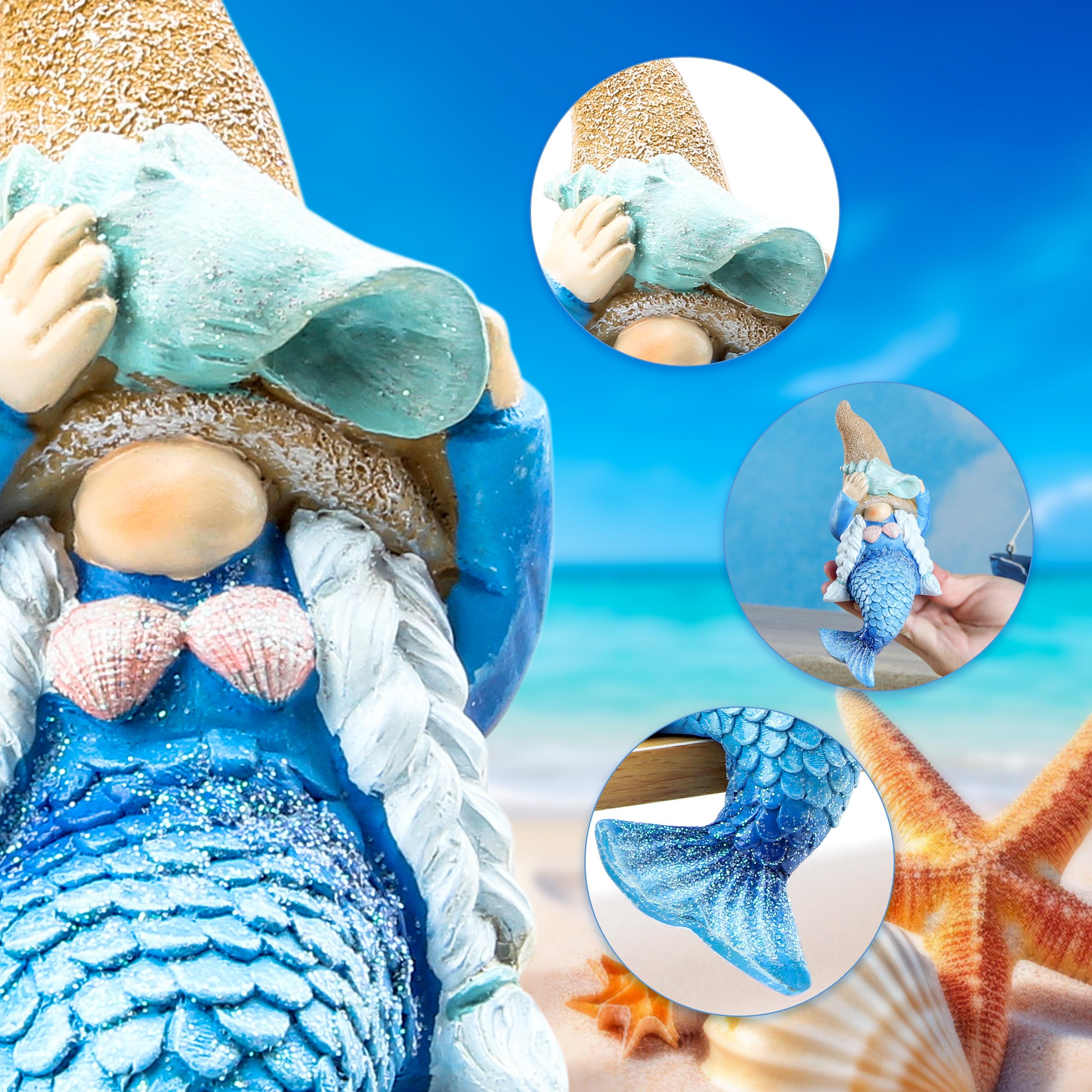 Mermaid Gnome Statue Garden Decor,Beach Gnomes Figurine for Outdoor Indoor