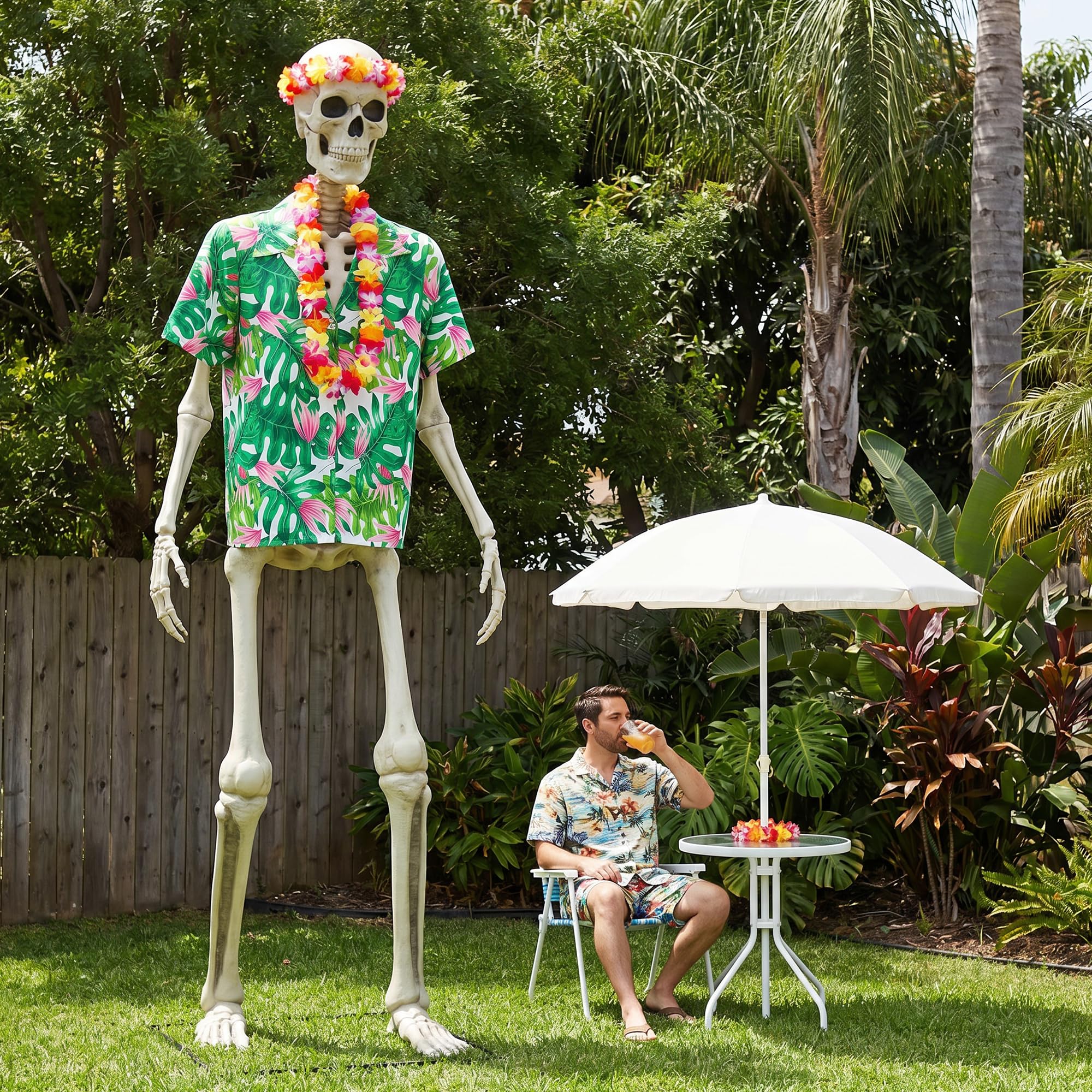 3 Pcs 12 Ft Skeleton Summer Costume Set, Hawaiian Skeleton Clothes Accessories Included Headband Garland and Shirt, Giant Skeletons Outfit Accessories for Outdoor Yard Decor, Skeletons Not Included