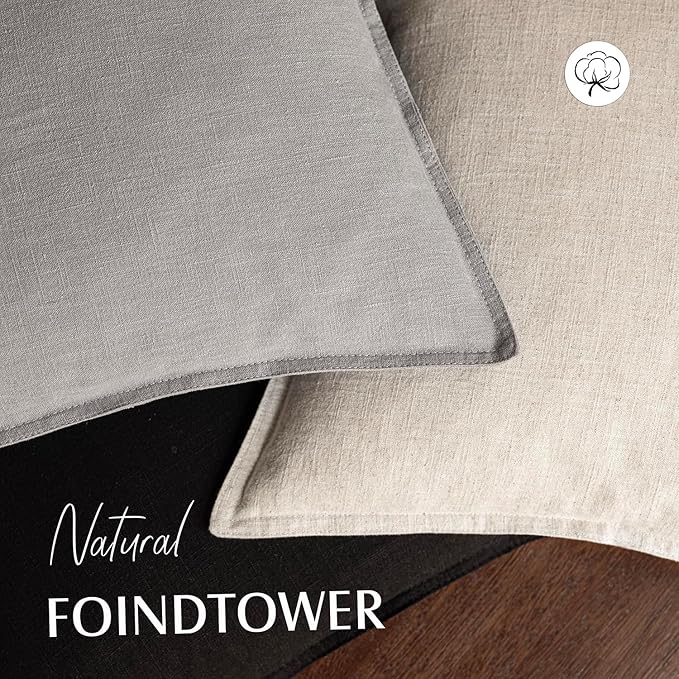 Foindtower Pack of 2, Decorative Linen Soild Throw Pillow Covers Soft Accent Lumbar Cushion Case Boho Farmhouse Pillowcase for Chair Couch Sofa Bedroom Living Room Home Decor 12 x 20 Inch Black