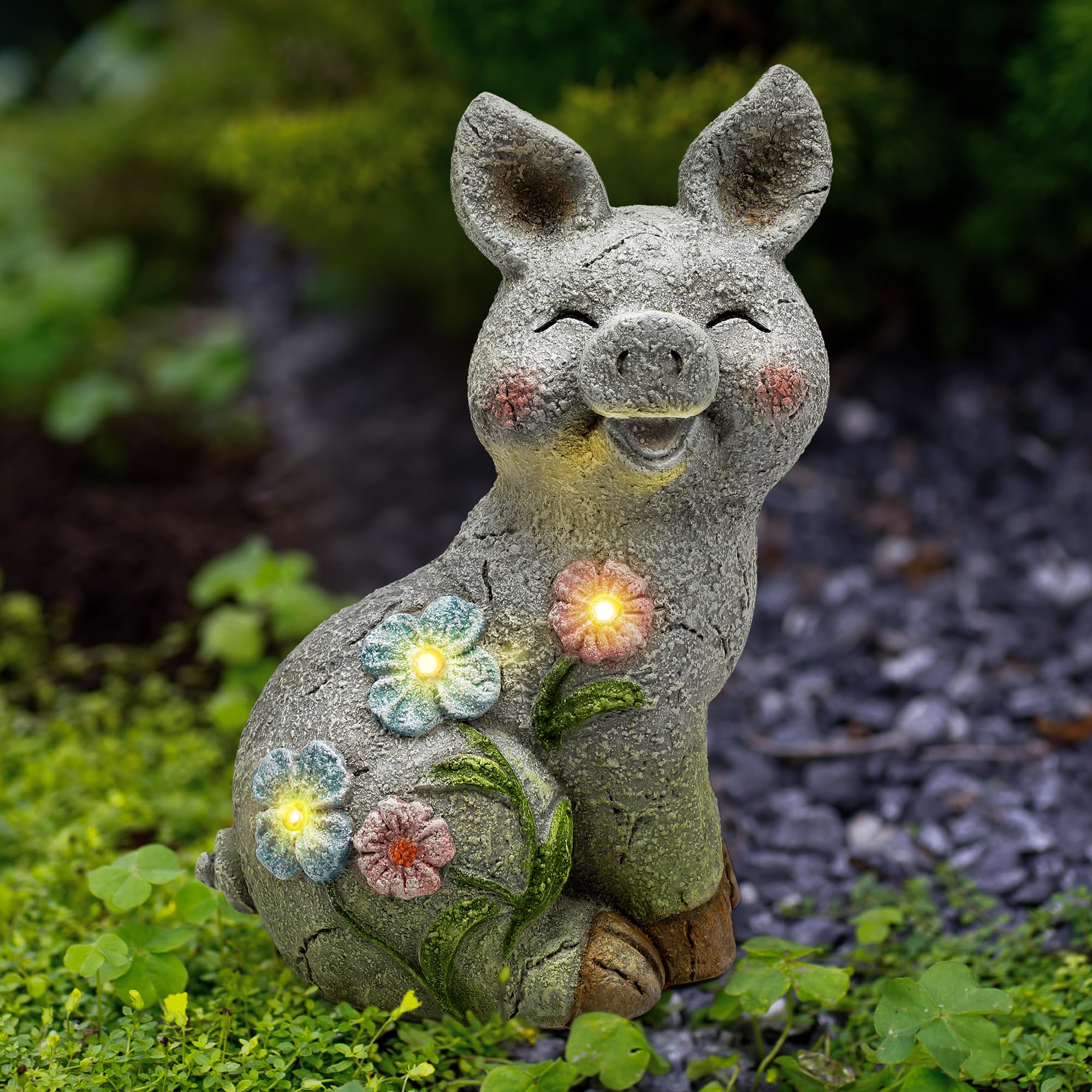 Solar Pig Statues Garden Decor,Outdoor Statue with Light for Lawn Ornaments