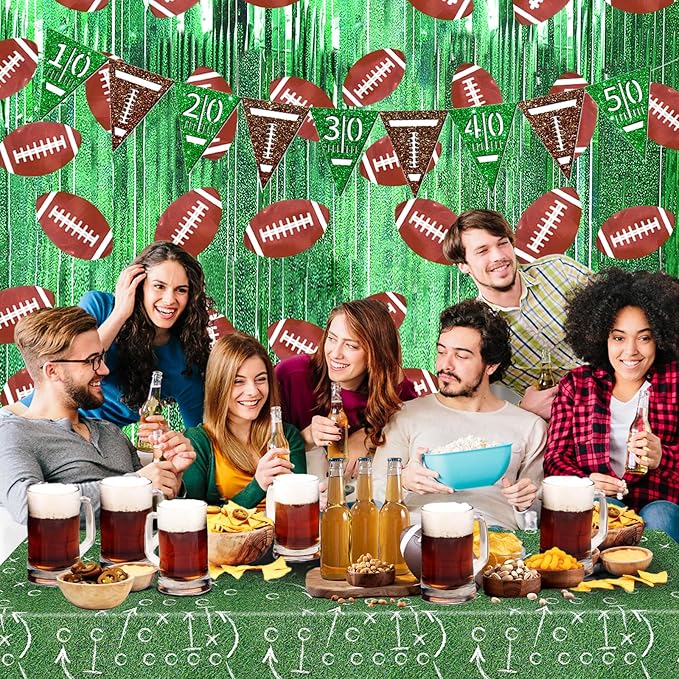MYUPDALIN 4 Pack Football Party Decorations Football Birthday Decorations Foil Fringe Curtain Backdrop Decorations Photo Props