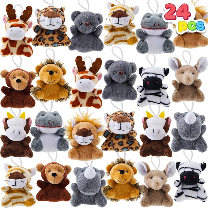 JOYIN 24 Pcs Mini Safari Animal Plush Toys (24 Units 3" Each), Animals Keychain Decoration for Kids, Small Stuffed Animal Bulk for Kids, Carnival Prizes, School Gifts, Easter Party Favor Goodie Bags