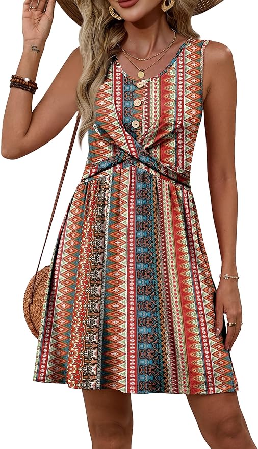OFEEFAN Summer Dresses for Women Beach Fashion Sundresses Babydoll Dress Button Down Boho Dresses Cute Cross