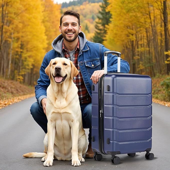 Simple Deluxe 28 Inch Expandable Hardside Carry On with Spinner Wheels & TSA Lock, ABS Hard Shell Lightweight Rolling Luggage Suitcase, Blue