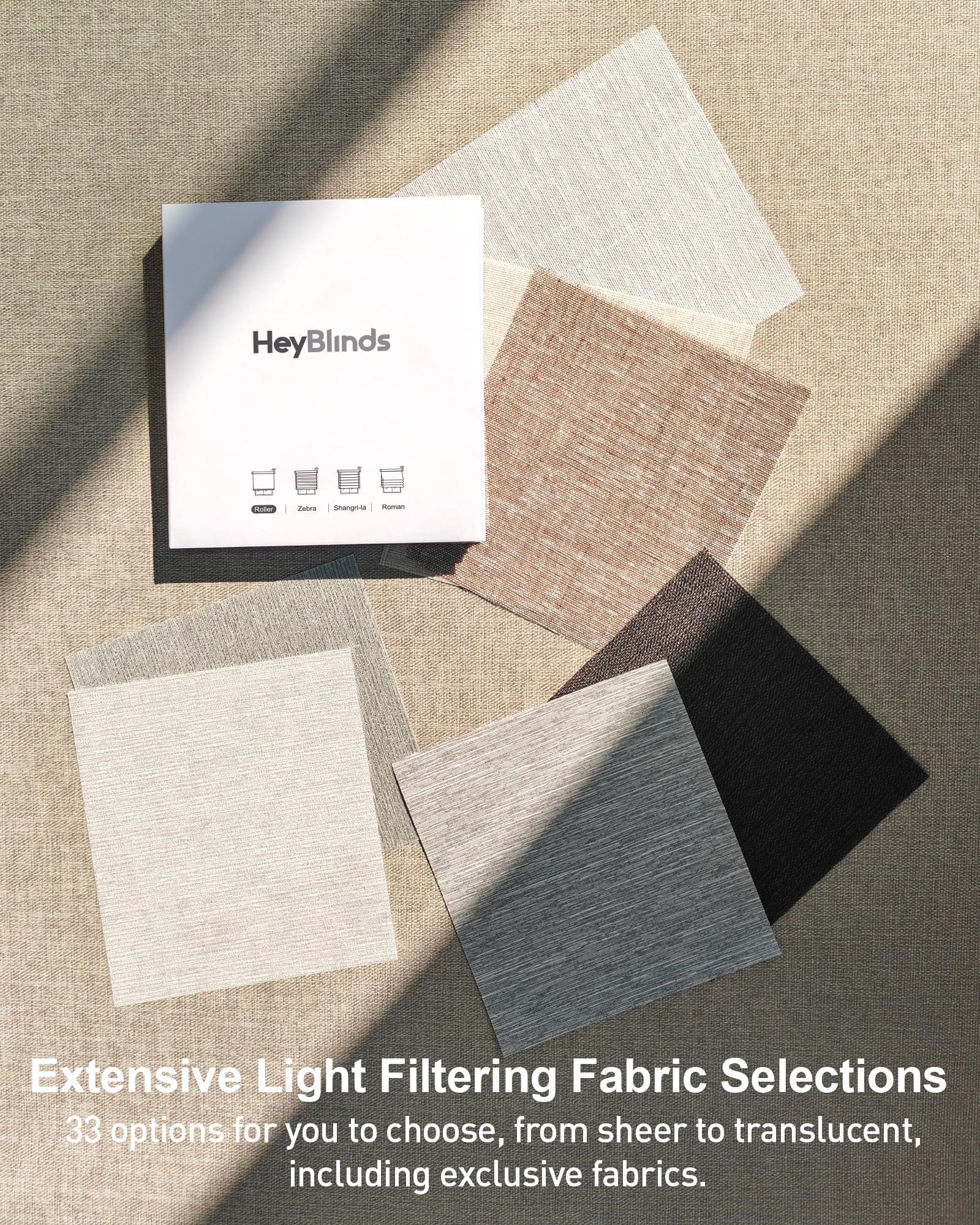 HeyBlinds Light Filtering Motorized Blinds with Remote, Smart Blinds for Windows, Remote Automatic Window Shades, Electric Shades (Light Filtering Roller Shades Fabric Samples)