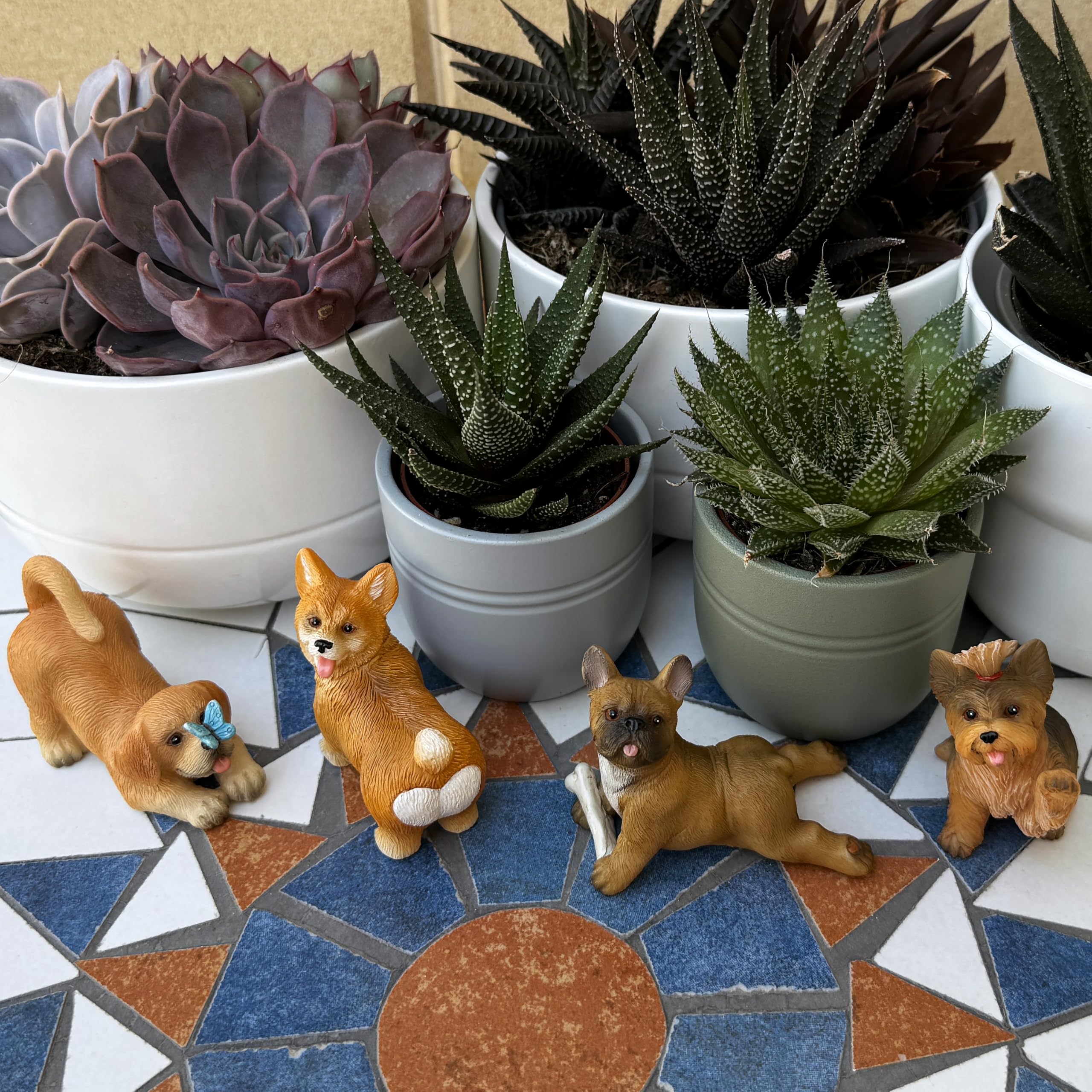 Mood Lab Fairy Garden Dog Figurines - Realistic Puppy Set (4 pcs) - Miniature Decorative Statues - Outdoor & Indoor Garden Decor