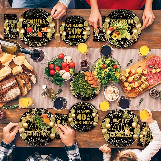 96Pcs 40th Birthday Party Tableware Set, Back in 1986 Birthday Party Decorations Supplies for Men Women Cheers to 40 Years Birthday Party Dessert Plates Napkins Forks Favors, Serve 24