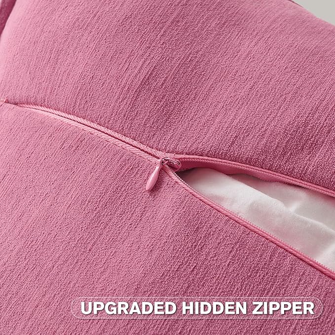 FUTEI Hot Pink Chenille Throw Pillow Covers 16x16 Inch Set of 2,Edges Double-Stitched Cushion Cases,Modern Home Decor for Couch Living Room
