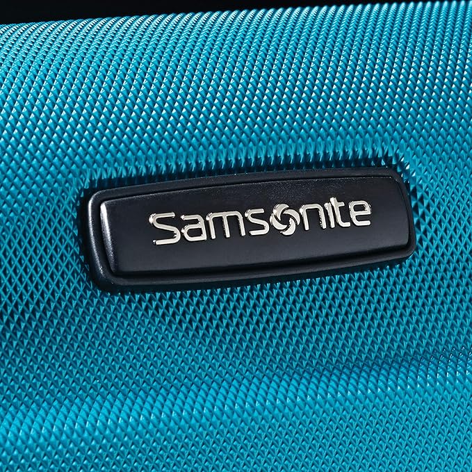 Samsonite Omni PC Hardside Expandable Luggage with Spinner Wheels, Caribbean Blue, Checked-Medium 24-Inch