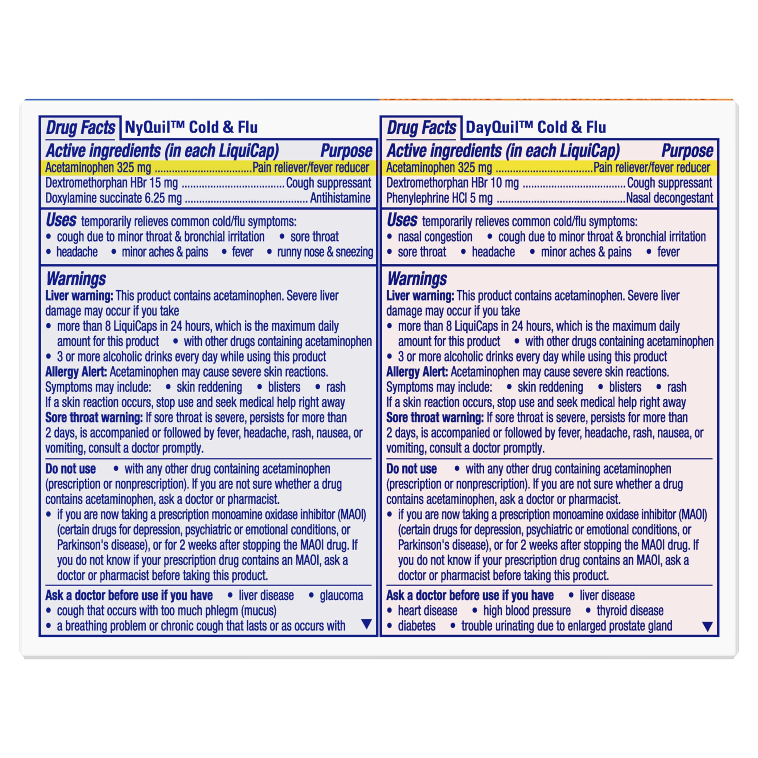 Vicks DayQuil & NyQuil Co-Pack, Cold & Flu Medicine, Powerful Multi-Symptom Daytime & Nighttime Relief for Headache, Fever, Sore Throat, Minor Aches & Pains, & Cough, 72ct