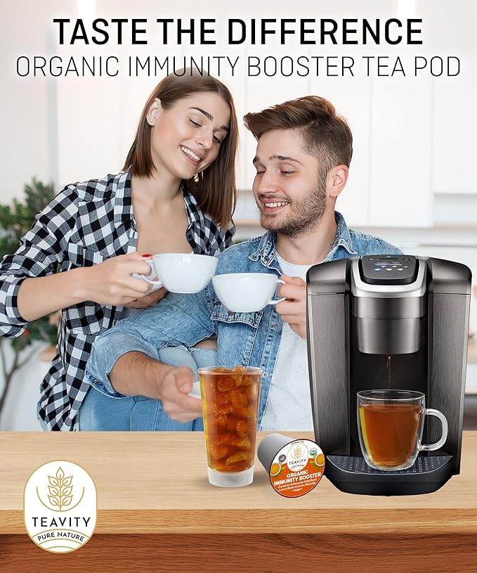 Organic Ginger Tea Pod with Echinacea, Turmeric, and Licorice for Keurig, Decaf by Teavity (36 Tea Pods)