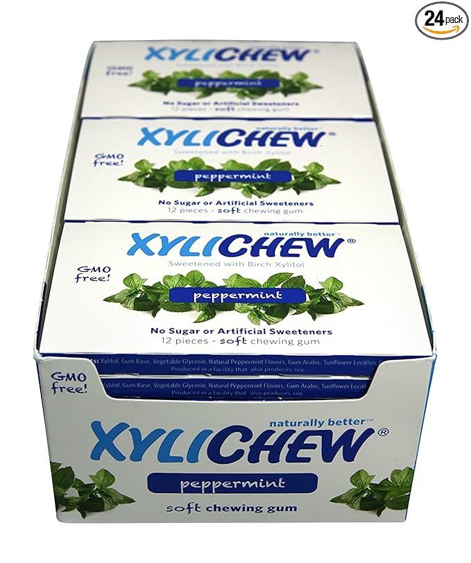 Xylichew 100% Xylitol Chewing Gum - Non GMO, Non Aspartame, Gluten Free, and Sugar Free Gum - Natural Oral Care, Relieves Bad Breath and Dry Mouth - Peppermint, 288 Count