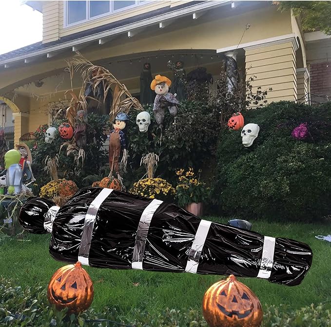 Halloween Decorations Corpse Dead Victim Props 60 inch Hanging Dead Body Decorations Scary Fake Corpse in Bag Indoor Outdoor Halloween Props Creepy Decor Haunted House Hanging Decorations (Black)