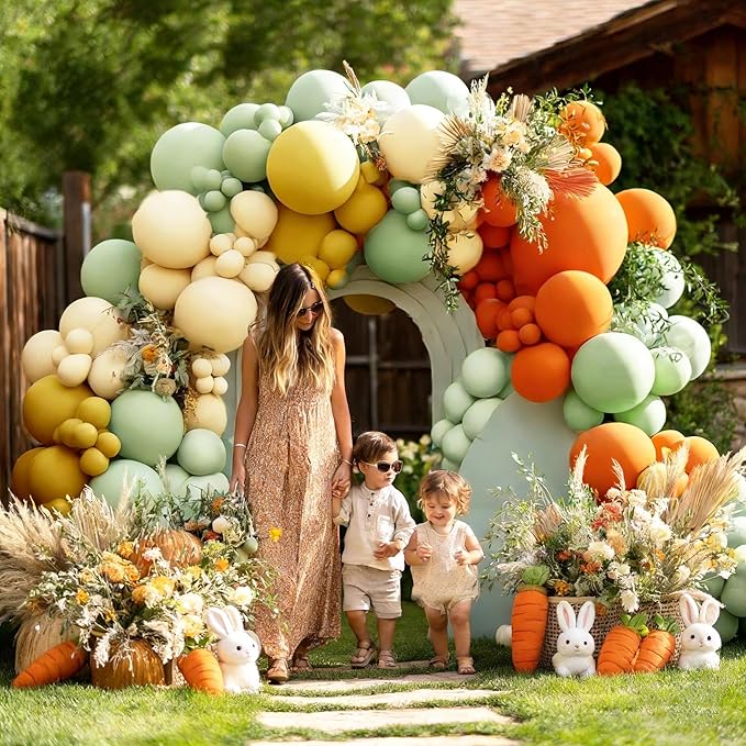 Dusty Green Orange Balloon Arch Double Stuffed Light Sage Green Yellow Blush Beige Balloon Garland Kit for Little Cutie Baby Shower Birthday Pooh Bear Gender Reveal Easter Wedding Party Decor