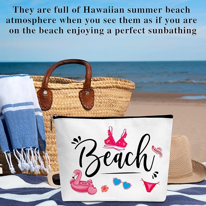 Summer Cosmetic Bag, Cruise Gift Makeup Bag with Zipper for Toiletry Bag Accessories, Beach Lover Gifts for Women Girls Birthday- B09