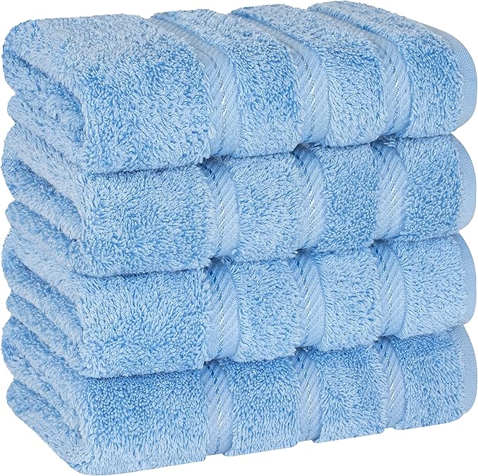 American Soft Linen Luxury Hand Towels for Bathroom, 600 GSM 100% Cotton Turkish 4 Piece Hand Towel Set, 600 GSM Hand Face Towels for Kitchen, Sky Blue Hand Towels