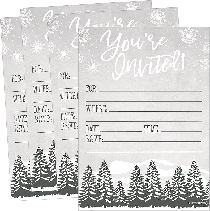 Hadley Designs 25 Christmas Party Invitations – Premium Holiday Invitation Cards for Kids and Adults, Christmas Party Invites for Winter Events, Gatherings & Holiday Open Houses (Snowy)
