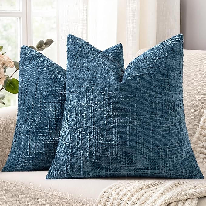 decorUhome Navy Blue Chenille Throw Pillow Covers 24x24 Set of 2 Thick Textured Slubby Couch Pillow Covers Farmhouse Accent Modern Neutral Decorative Pillow Cases for Bed Sofa Living Room