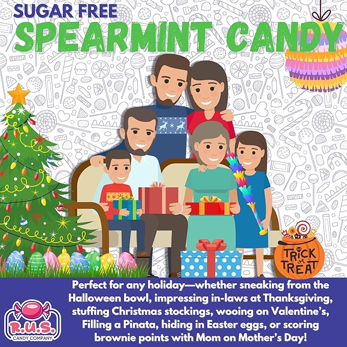 Sugar Free Spearmint Hard Candy – About 225 Individually Wrapped Breath Mints – Bulk 3 Pound Bag – Refreshing Mint Flavor – Ideal for Diabetics and Health Conscious Individuals (3 Pound, Spearmint)