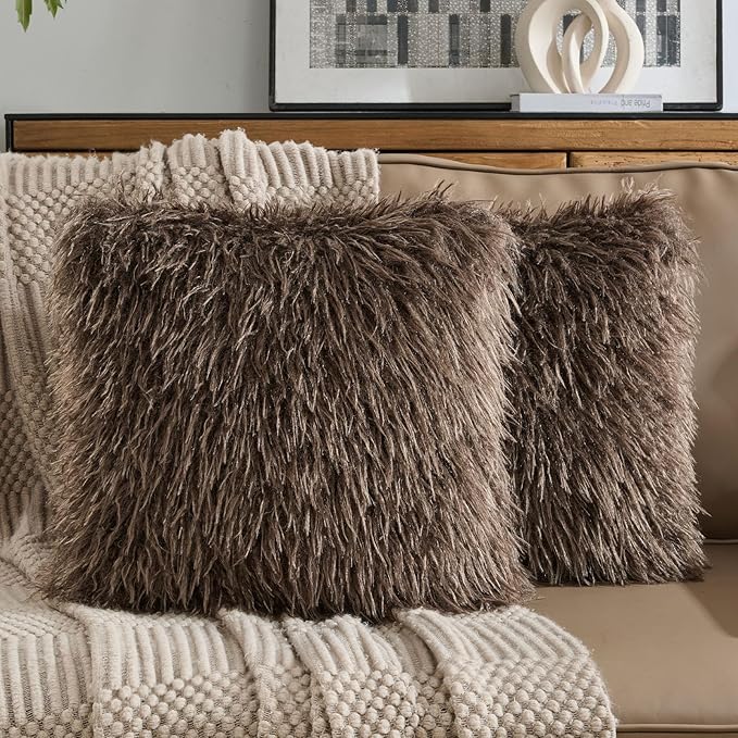 FUTEI Dark Coffee Decorative Throw Pillow Covers 18x18 Inch Set of 2,Soft Cozy Faux Fine Wool Textured Cushion Case,Modern Home Luxury Decor for Couch Bed Living Room