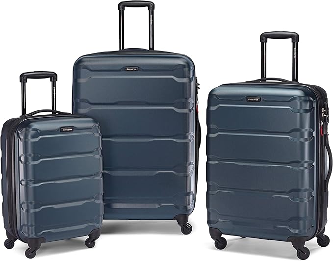 Samsonite Omni PC Hardside Expandable Luggage with Spinner Wheels, Teal, Checked-Medium 24-Inch