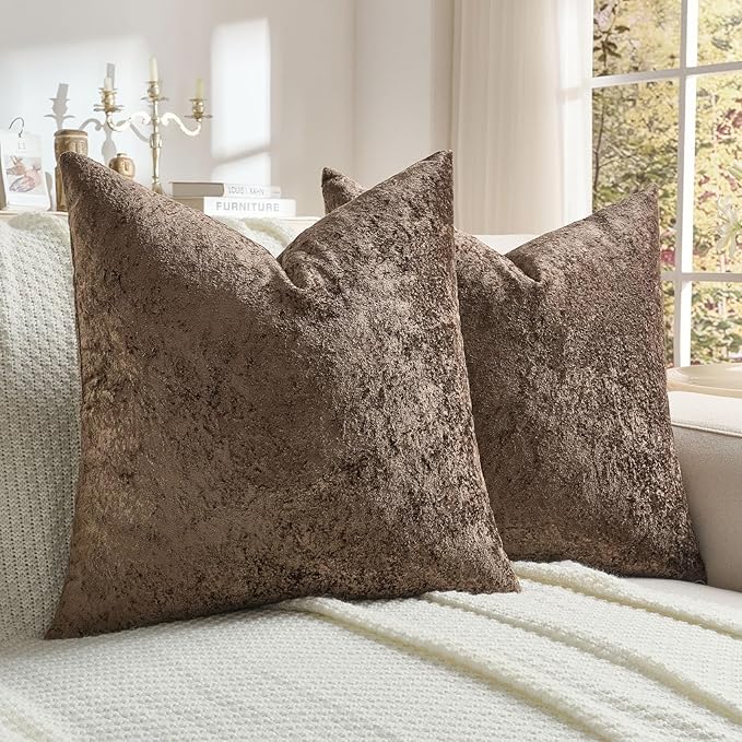 FUTEI Dark Coffee Flannel Throw Pillow Covers 22x22 Inch Set of 2,Soft Dimensional Textured Cushion Cases,Modern Home Decor for Couch Living Room