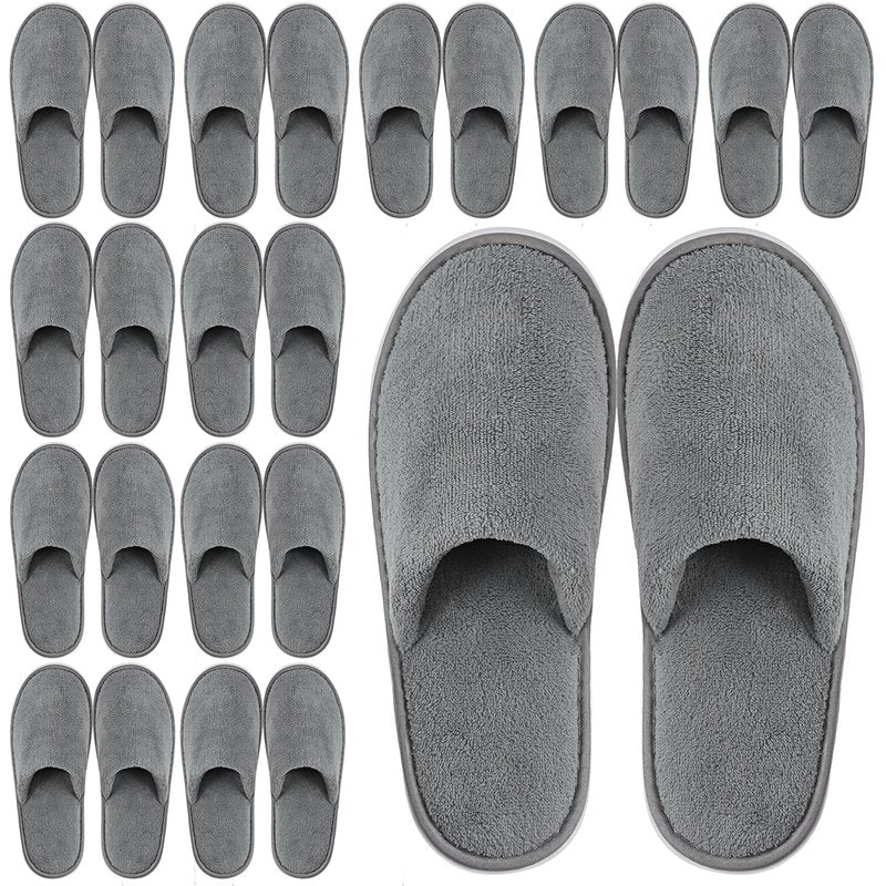 Extrapins 12 Pairs Disposable Slippers,Grey Closed Toe Spa Slippers,Non Slip Hotel Slipper,Soft Coral Fleece Slippers for Women Men,Comfortable House Slipper Bulk for Guests Hotel Home Travel (Grey)
