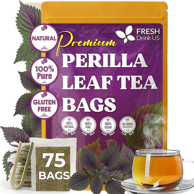 FreshDrinkUS, Premium Perilla Leaf Tea – 75 Tea Bags | 100% Pure Perilla Leaves | Caffeine-Free, Non-GMO, Natural Packaging | Herbal Tea Bags for Daily Enjoyment. Gluten-Free. Sugar-Free. Vegan