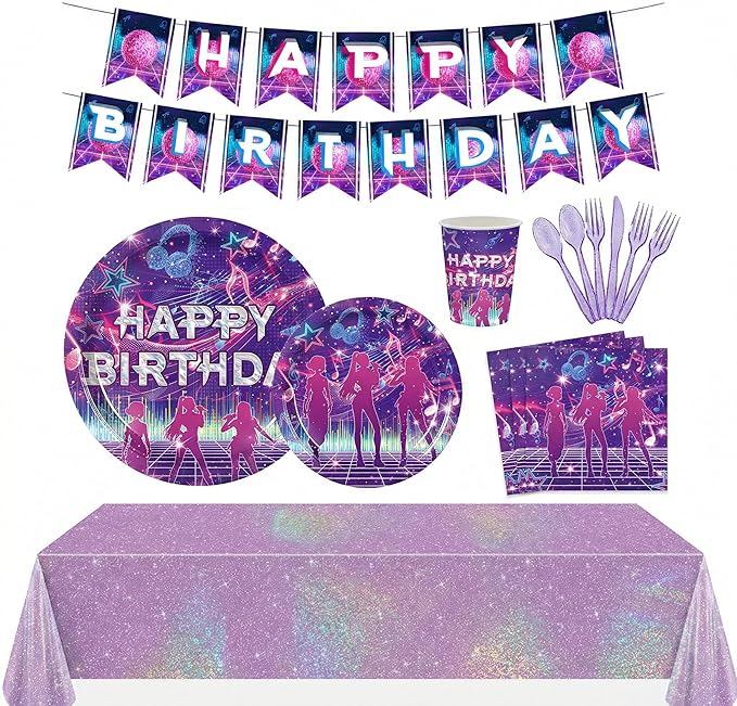 177 Pcs Birthday Party Supplies Set for 25, Music Theme Tableware with Banner and Tablecloth, 25 Plates, Dessert Plates, Cups, Napkins, Knives, Forks, Spoons, Concert Party Decor