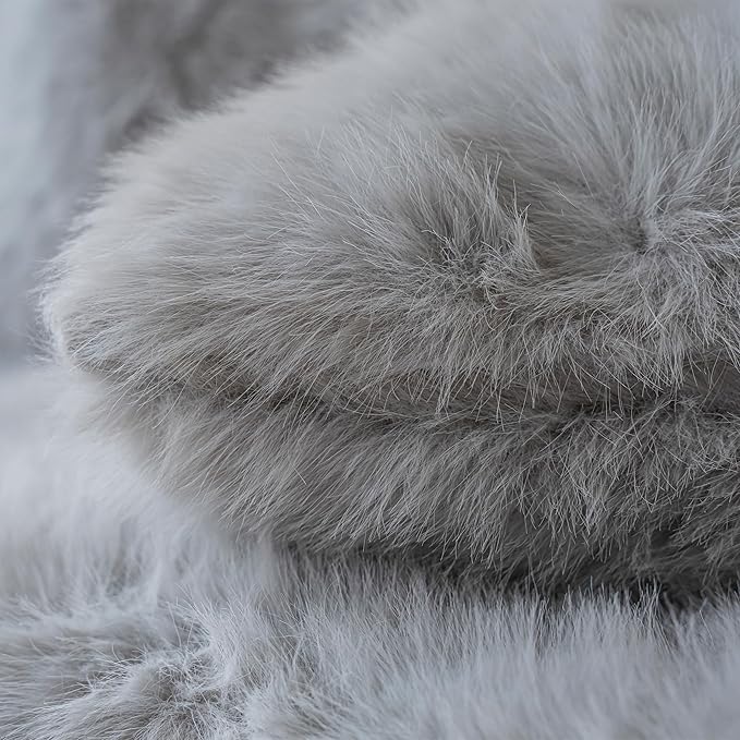 Neelvin Light Grey Faux Fur Cozy Fluffy Double-Sided Decorative Throw Pillow Covers 12x20 inch Set of 2,Velvet Pillowcase Cushion Case for Sofa Couch