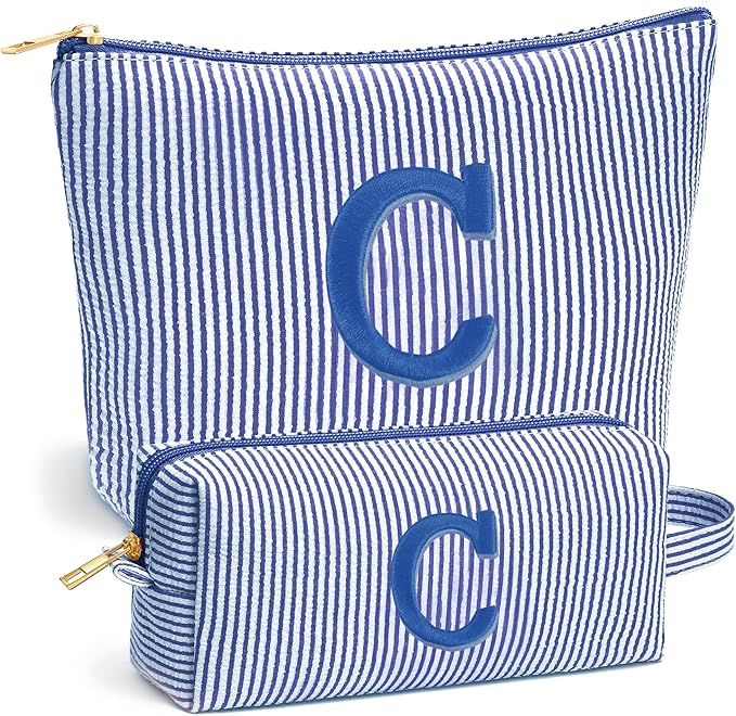 Cute Stuff for Teen Girls Gifts - 2 Piece Set Makeup Bags, Custom Makeup Organizer Pouch for Travel, 6-12 Year Old Girl Birthday Gifts, Travel Essentials, Personalized Birthday Gifts- Blue C