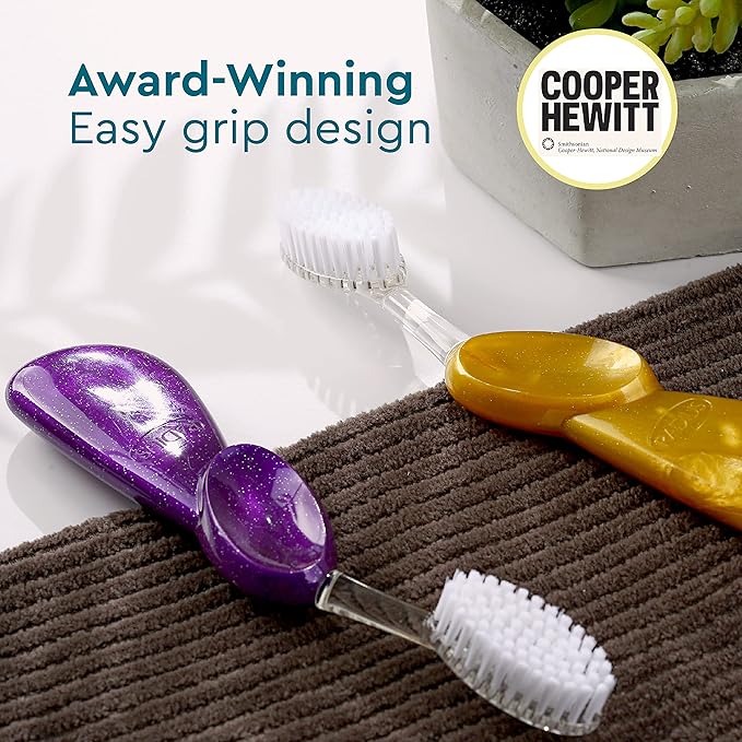 RADIUS Big Brush with Replaceable Head BPA Free & ADA Accepted Toothbrush Designed to Improve Gum Health & Reduce Gum Issues - Left Hand - Assorted - Pack of 6